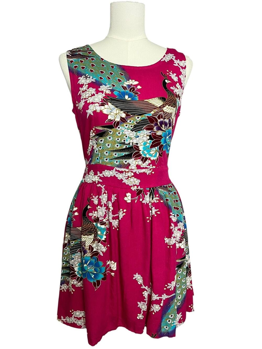 Ruby Rocks Peacock Sundress Womens Small Pink Floral Fit Flare Boho Summer